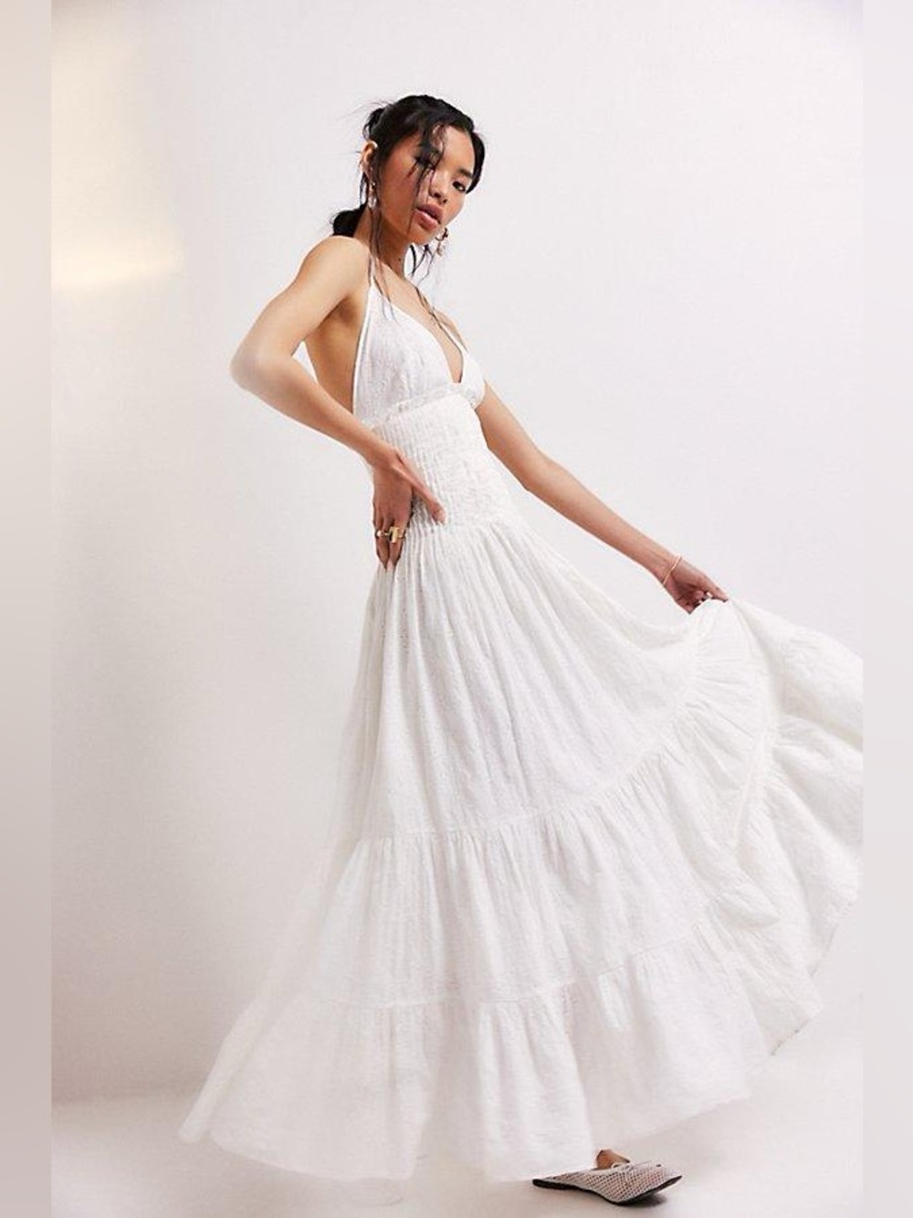 FREE PEOPLE Pintuck Paradise Maxi Dress in White S